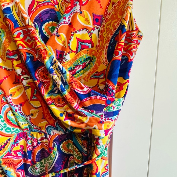RALPH LAUREN Dress Vibrant Floral Surplice Neckline Draped Tie Belt XS Petite - Picture 7 of 13